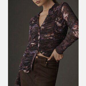 Pilcro by Anthropologie Purple Collared Mesh Button-down Shirt